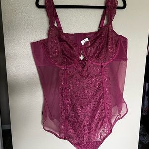 Mauve Lace and Mesh Underwire Bodysuit